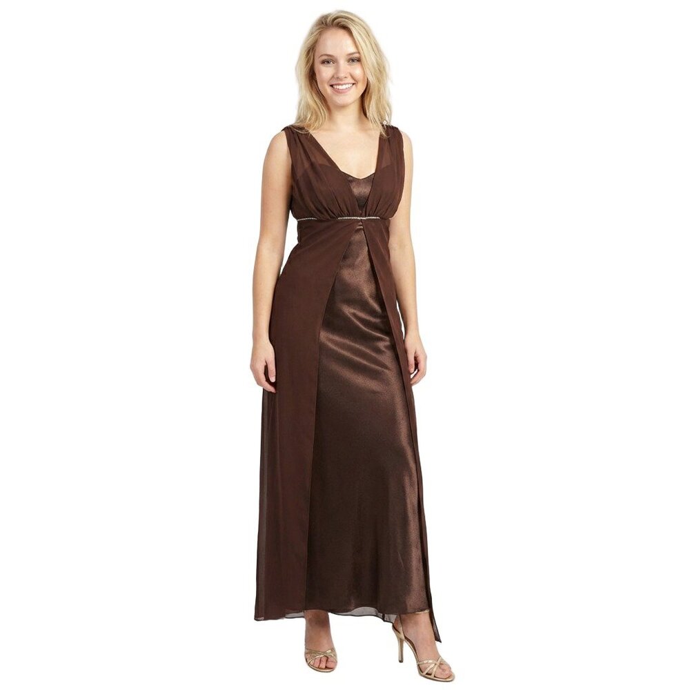 NWOT Juno #775 Chiffon and Satin Vintage Goddess Bridesmaid Dress-Size S-BROWN